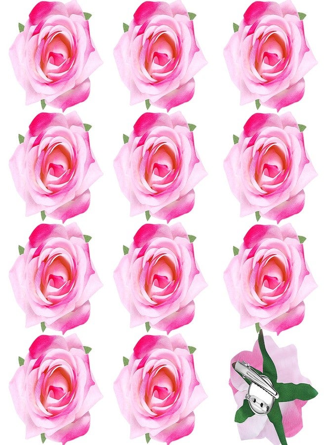 Yilloog 12 Pack Rose Hair Clip Flower 2.8'' Hairpin Floral Brooch Floral Hairclips Mexican Flowers Hairpin Party Supplies for Women Rose Hair Accessories Wedding Pack(Pink) - Image 1